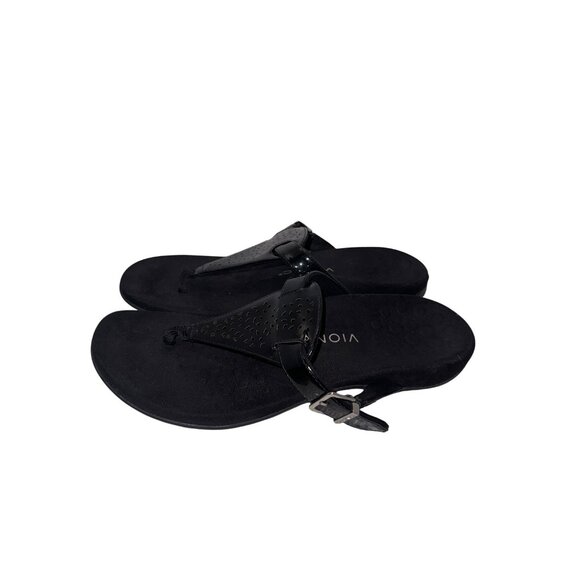 Vionic Rest Tropez Adjustable Thong Sandal Orthotic Arch Support Black Patent 10 - Picture 9 of 13